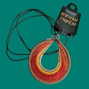 VTG AFRICAN THREAD Teardrop Pendant Rope Necklace